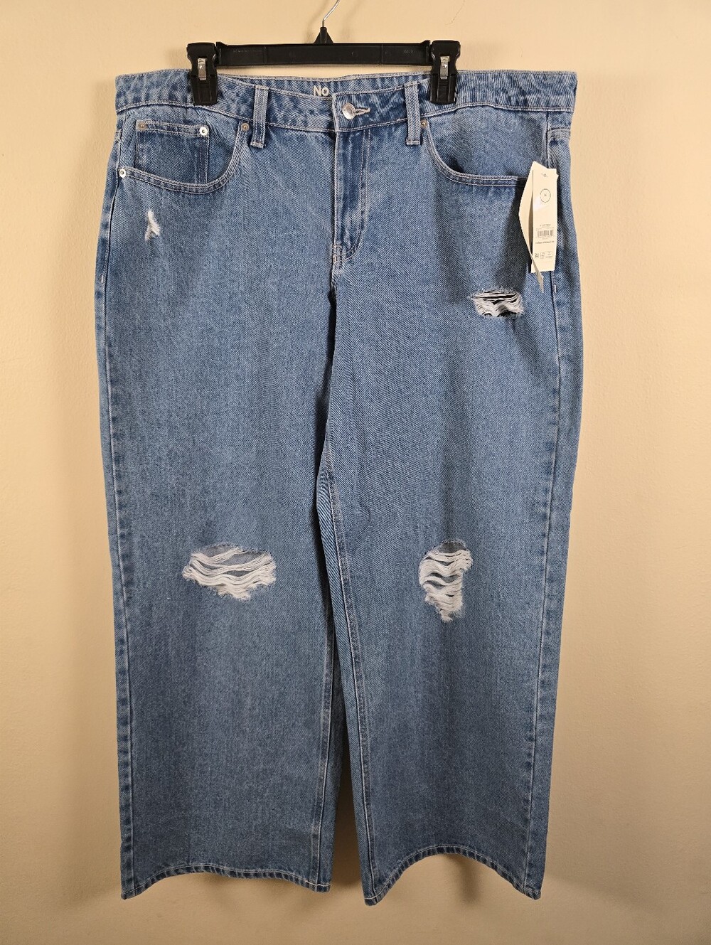 No Boundaries Womens Low Rise Baggy Wide Leg Medium Blue Wash Jeans Size 16